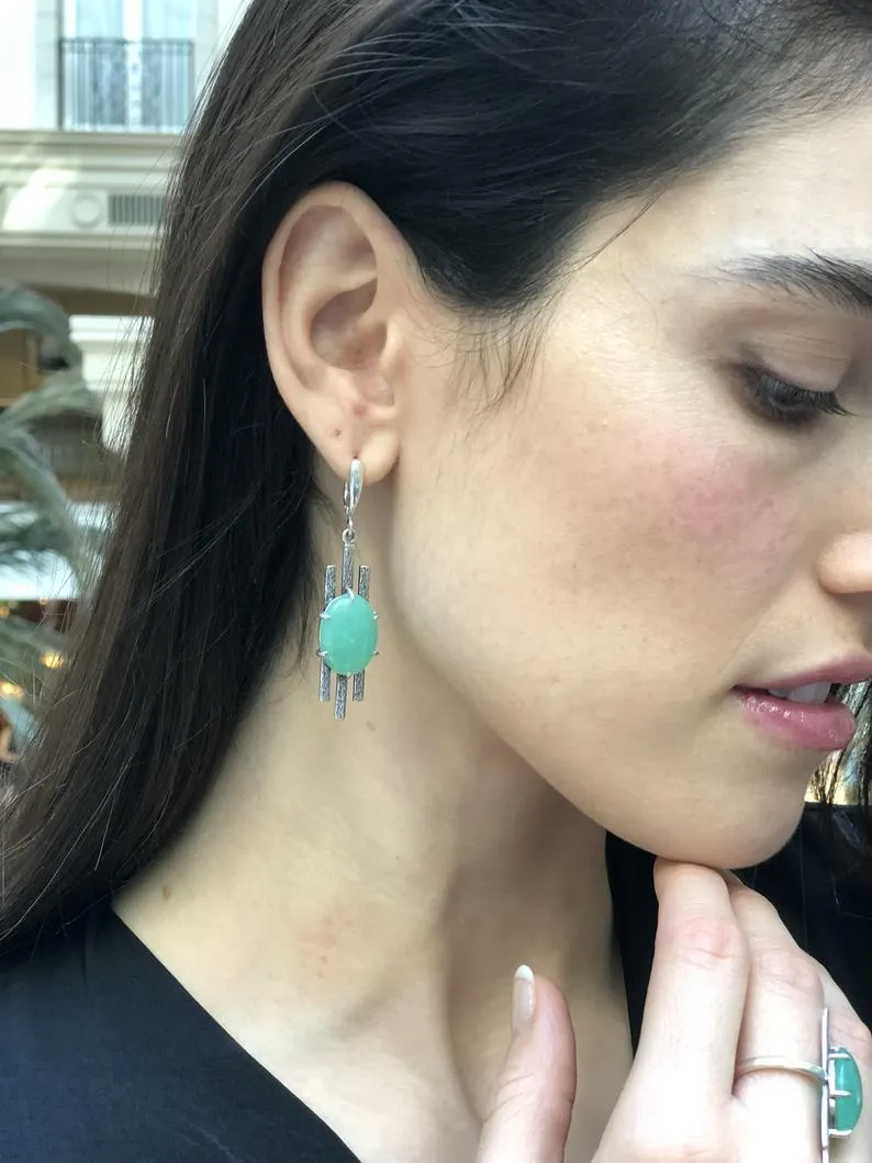 Statement Chrysoprase Earrings - Natural Chrysoprase Earrings - Green Dangling Earrings