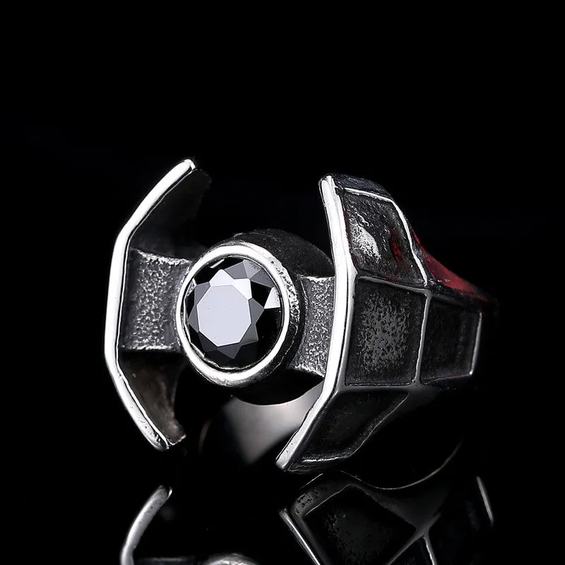 Steel soldier hot sale film style star wars men fashion stainless steel ring unique men Darth Vader's spacecraft jewelry