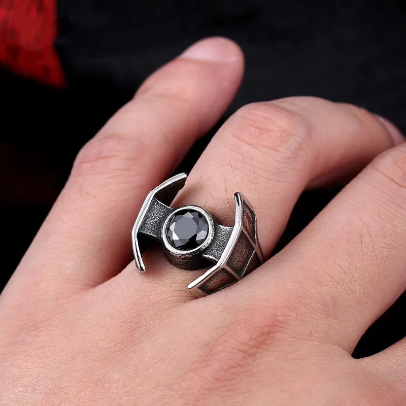 Steel soldier hot sale film style star wars men fashion stainless steel ring unique men Darth Vader's spacecraft jewelry