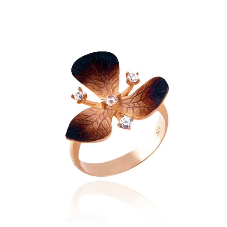Three Petal Ember Orchid Ring