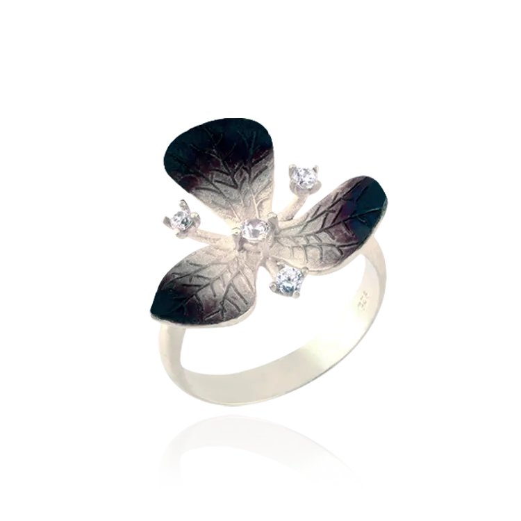 Three Petal Ember Orchid Ring