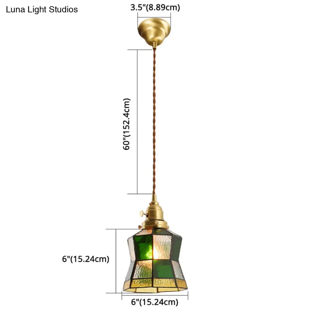 Tiffany Stained Glass Shade Mini Pendant Lamp with Brass Finish for Bedroom - 63" Hanging Wire Included