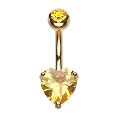 Titanium Gem Heart Belly Bars