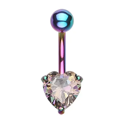 Titanium Gem Heart Belly Bars