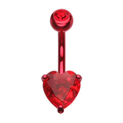 Titanium Gem Heart Belly Bars