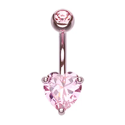 Titanium Gem Heart Belly Bars