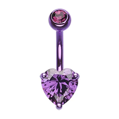 Titanium Gem Heart Belly Bars