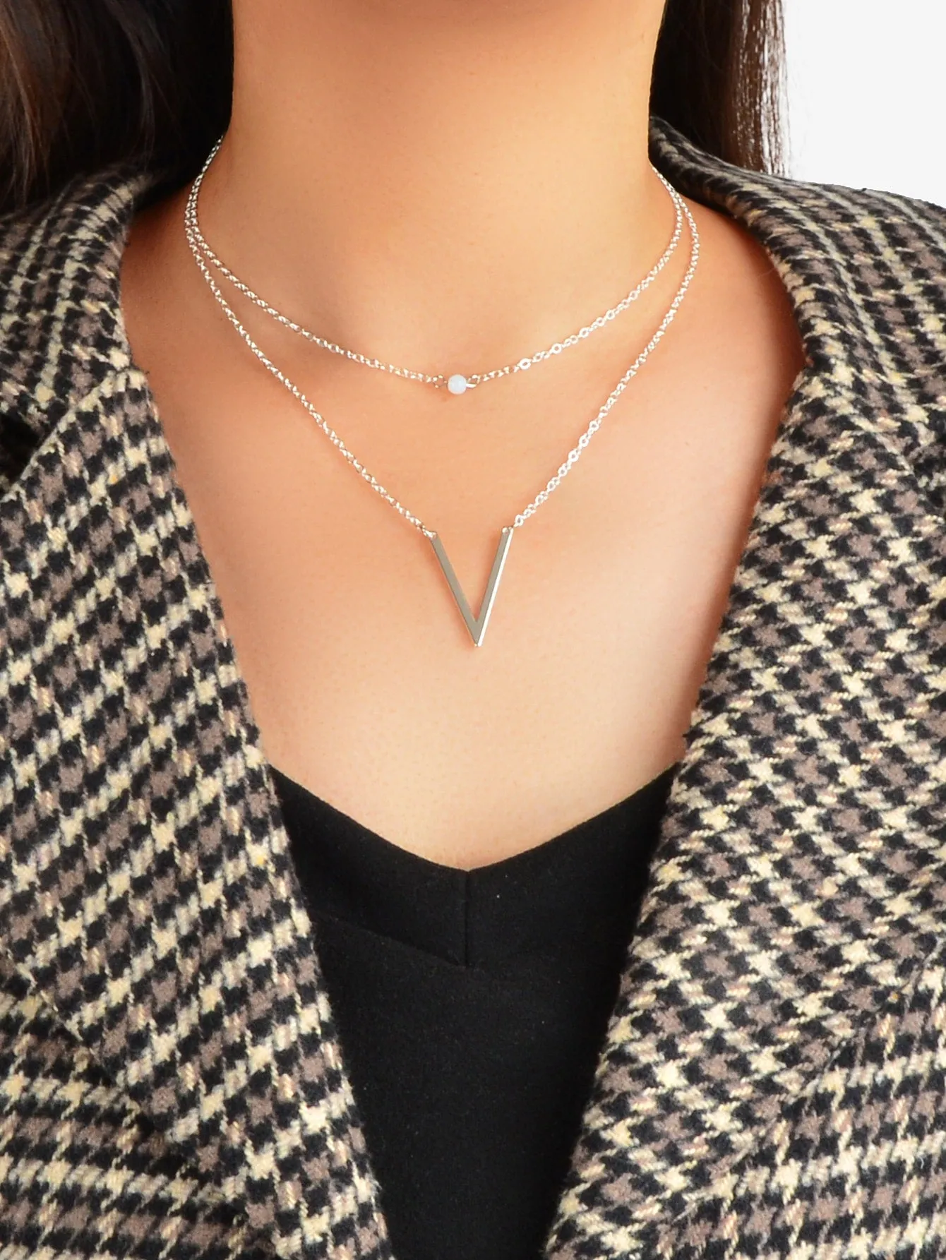 V-shaped Charm Layered Necklace for Women Novelty Necklace Creative Necklace
