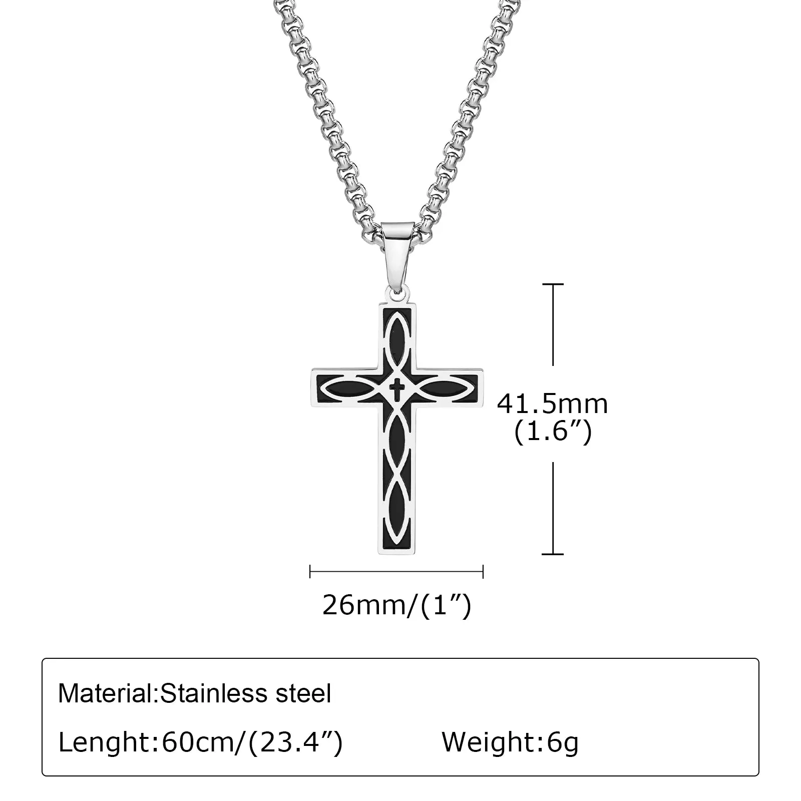 Vnox Cross Celtic Knot Necklaces for Men Women, Black Viking Pendant, Christ Prayer Faith Jewelry Collar with Box Chain