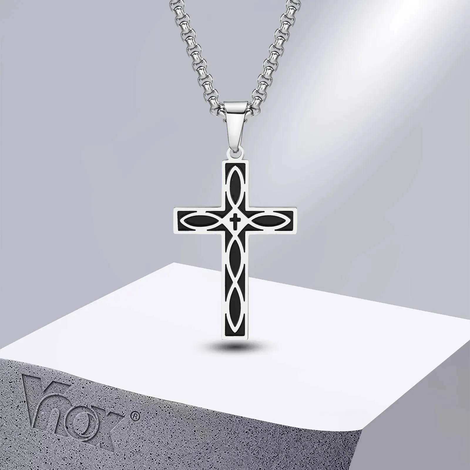 Vnox Cross Celtic Knot Necklaces for Men Women, Black Viking Pendant, Christ Prayer Faith Jewelry Collar with Box Chain