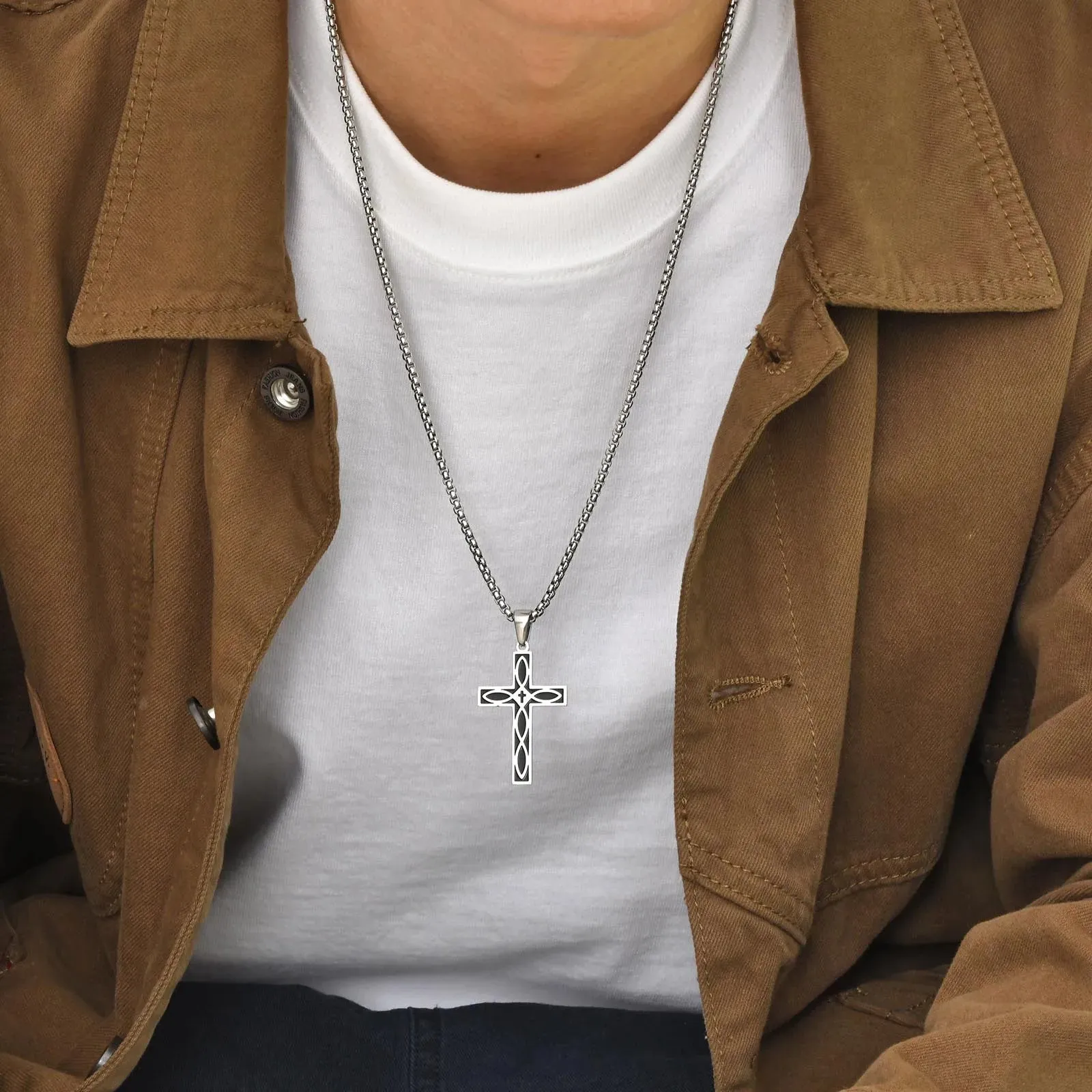 Vnox Cross Celtic Knot Necklaces for Men Women, Black Viking Pendant, Christ Prayer Faith Jewelry Collar with Box Chain
